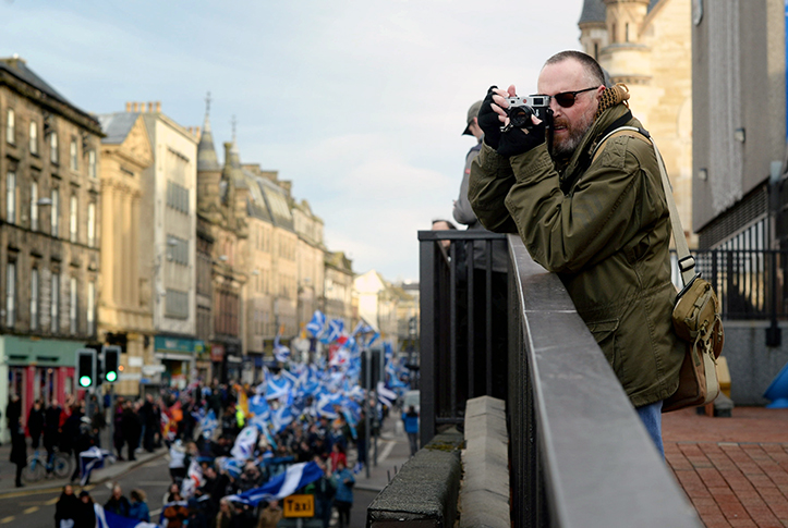 Ian Duncan covering a Scottish independence march in Inverness in the Highlands of Scotland in January 2020. Photo by James MacKenzie
