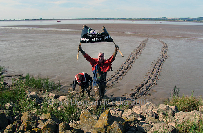 HISTORIC CROSSING... Graham Boanas reaches the southern shore of the River Humber...