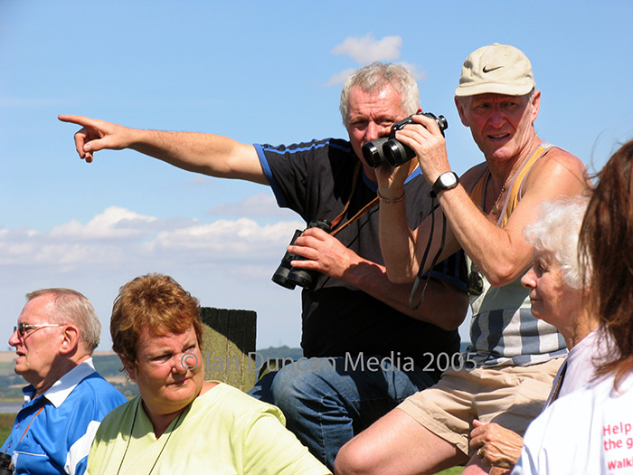 CROWD... Supporters wait for Graham Boanas to reach the southern bank of the River Humber... 
