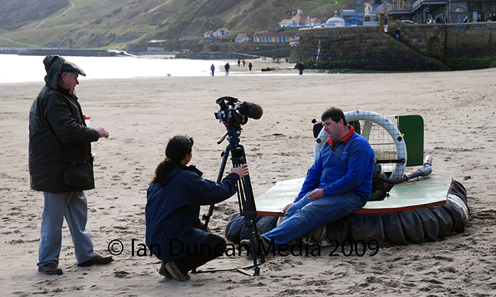 TV SPOTLIGHT... Anthony Ring is filmed on his hovercraft for BBC’s Look North programme...