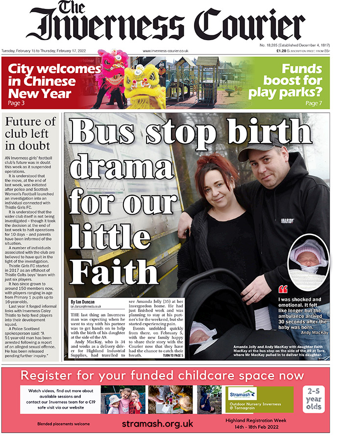 FRONT PAGE... As the story appeared in the Inverness Courier...