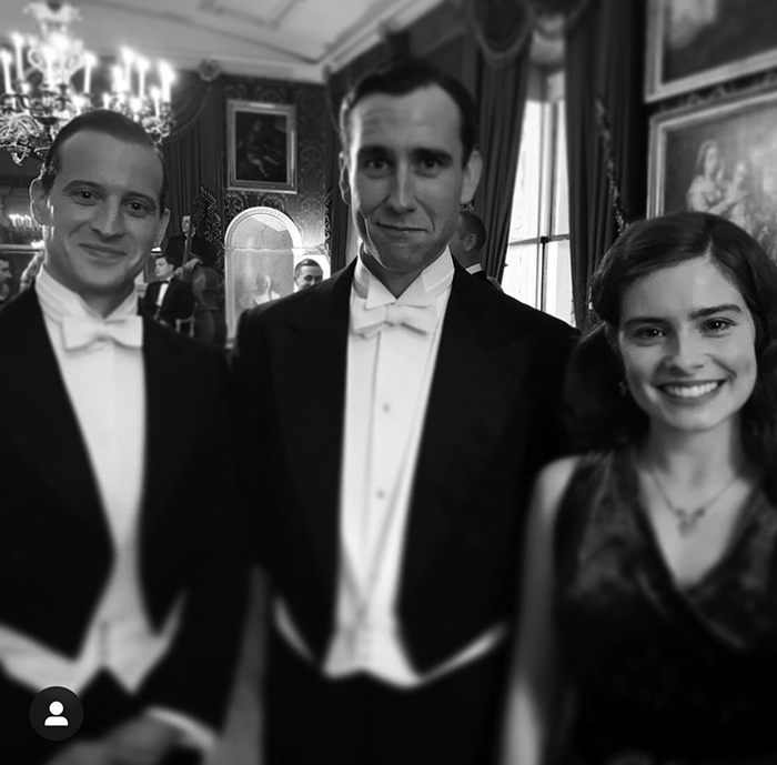 ALL DRESSED UP... Nicholas Ralph with co-stars Matthew Lewis and Rachel Shenton...
