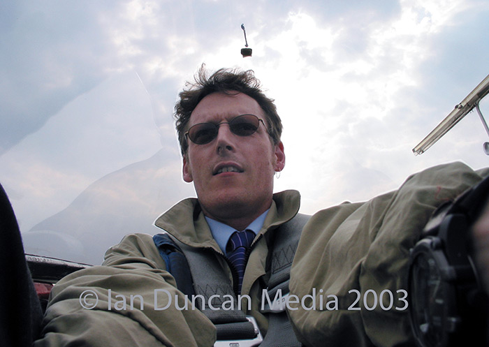 FLYING HIGH... Ian Duncan at the controls...