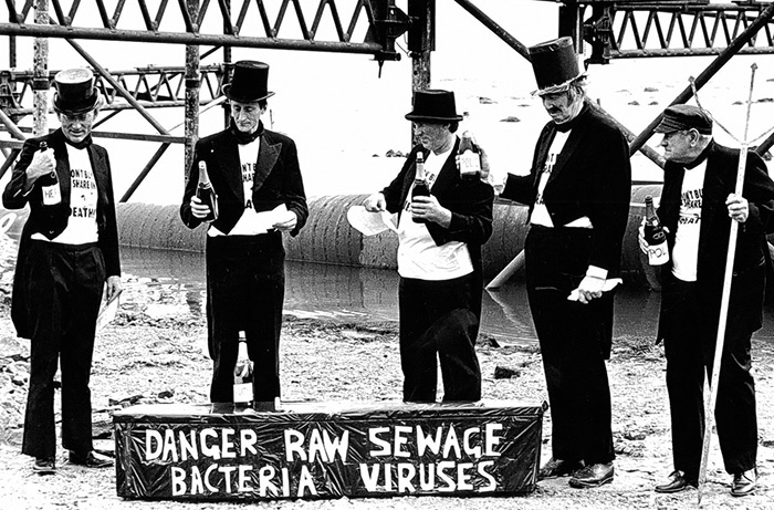 PROTEST... The Sons of Neptune protest at sewer pipeline near Scalby Mills in August 1989...