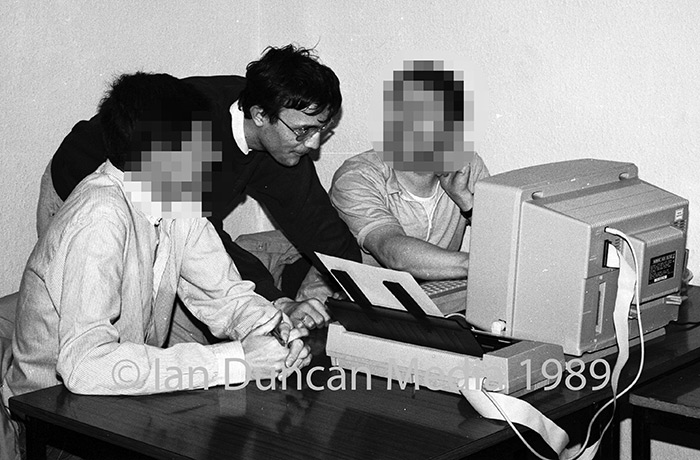 TRAINEES... George Heron, centre, with two of the other trainees...