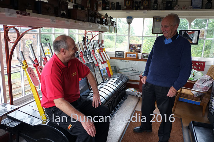 PROJECT... Volunteers John Johnson and Ian Graham in the Armathwaite signal box...
