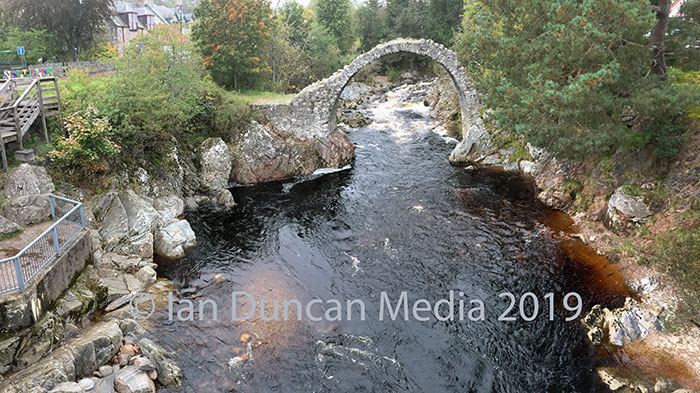 NORMAL CONDITIONS... The viewing platform well above the River Dulnain in Cartridge...