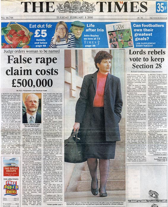 FRONT PAGE... The court case in The Times newspaper...