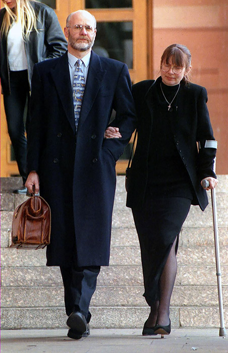 WINNER... Martin Garfoot with his wife Janice after the court case...