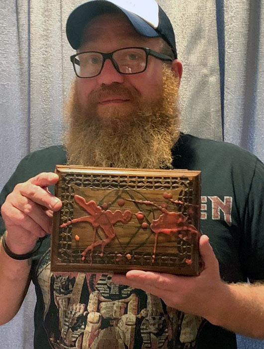 MYSTERY BOX...  Rik Spencer with the Boleskine Box before he opened it...