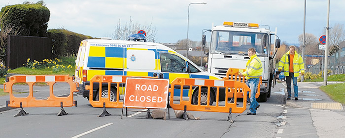 GRENADE FIND... Traffic was diverted when an explosive device was found at McCain’s...