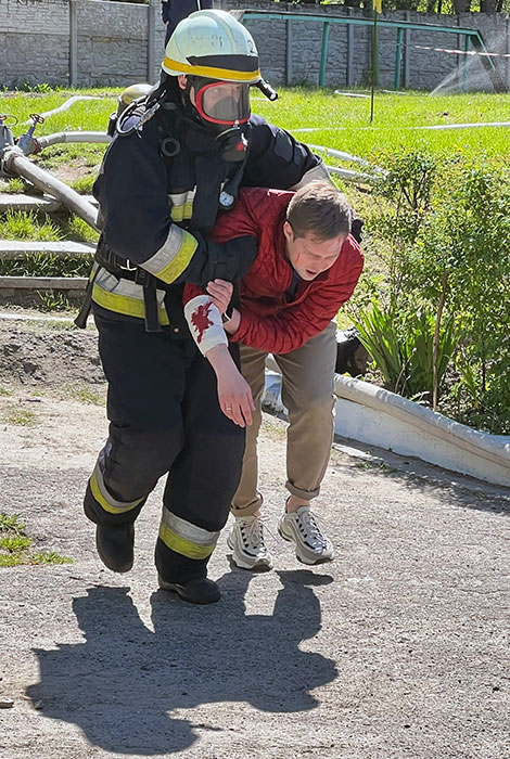 TRAINING... Local firefighters in Ukraine...