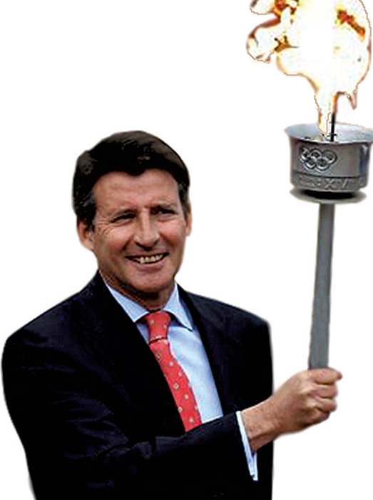 TORCHBEARER... olympic chairman Seb Coe with the torch...