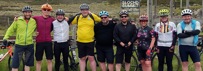 SLOCHD SUMMIT... Friends joined Alasdair for the final day of his fundraising ride, including colleague John Davidson, Inverness Depute Provost Morven Reid and former Commonwealth Games cyclist Roddy Riddle...