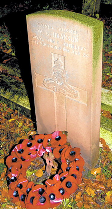 GRAVE... The grave of WG Branson, one of the last soldiers to be killed in the First World War who is buried in Manor Road Cemetery...