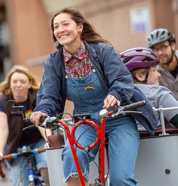 PEDAL POWER... Bonnie Zhu leads the cyclists through Inverness...