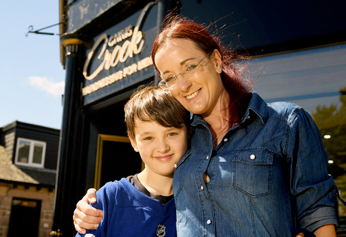 BEFORE... Sam Maclennan and his mum Julie Douglas...