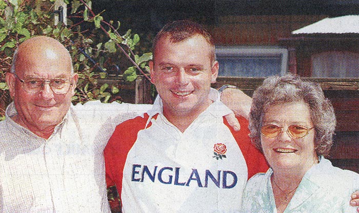 GLAD TO BE BACK... Sgt Steven Elsom with his mum and dad Shirley and Wallace Elsom...