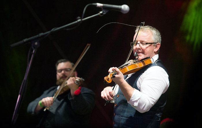 BLAZIN' FIDDLES... Bruce MacGregor on stage with Blazin’ Fiddles at the Northern Meeting Park in Inverness...