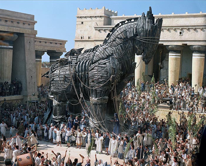 TRICK... The Trojans celebrate the gift left by the Greek armies...