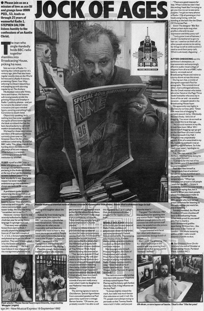 NME CUTTING... The portrait of John Peel that was used by the magazine in September 1992...