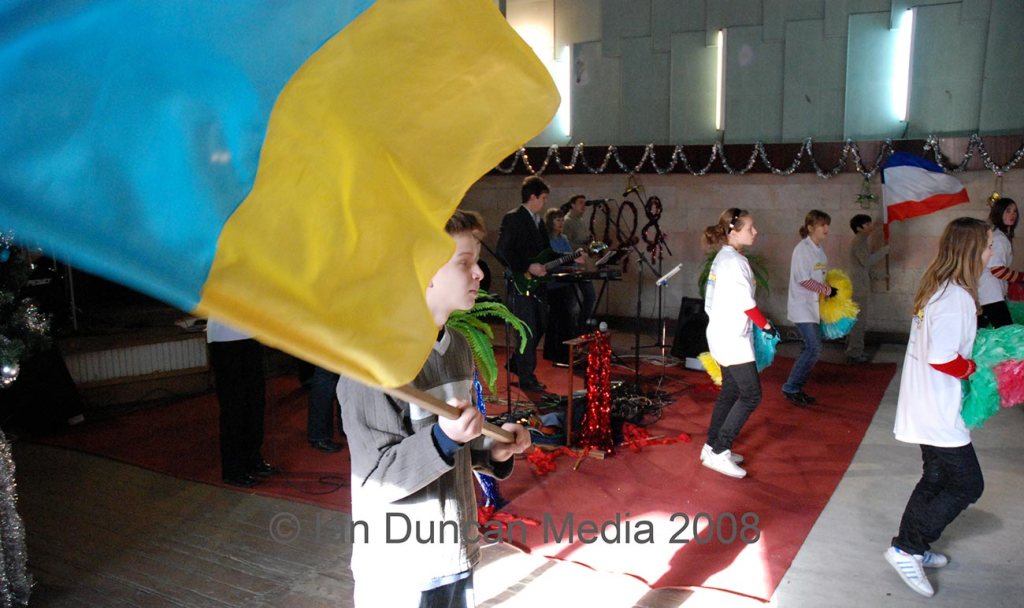 FLAG… Evangelical faith service held in a former church in Simferopol In the Crimean peninsula, Ukraine…