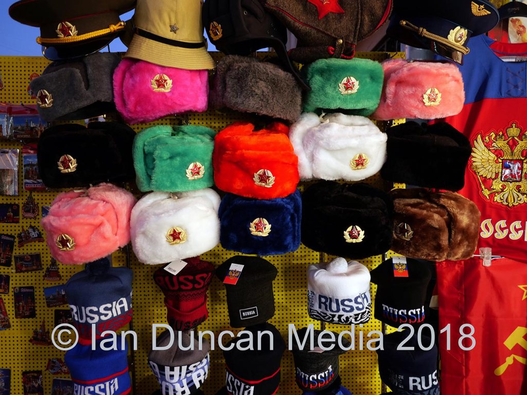 RUSSIAN HATS... A souvenir shop in Arbat Street in Moscow...