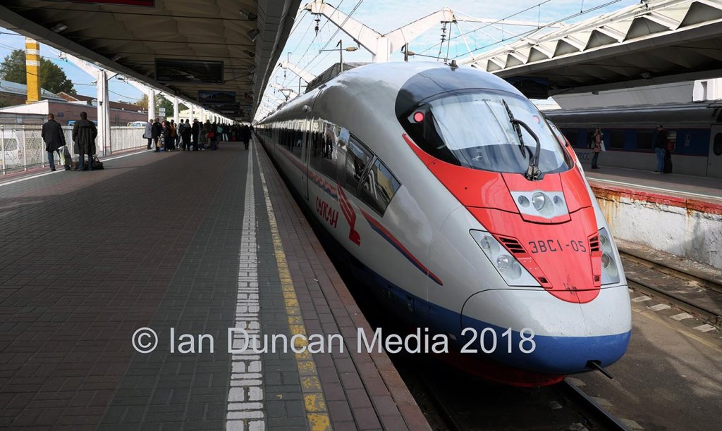 MOSCOW... A train at Moscow Leningradsky Station...