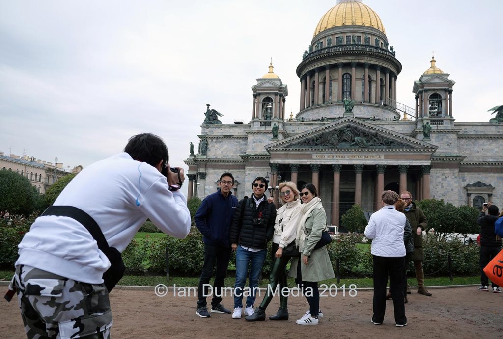 ST PETERSBURG... Tourists at Saint Isaac's Cathedral or Isaakievskiy Sobor (Russian: Исаа́киевский Собо́р) in Saint Petersburg, Russia, it is the largest Russian Orthodox cathedral (sobor)...