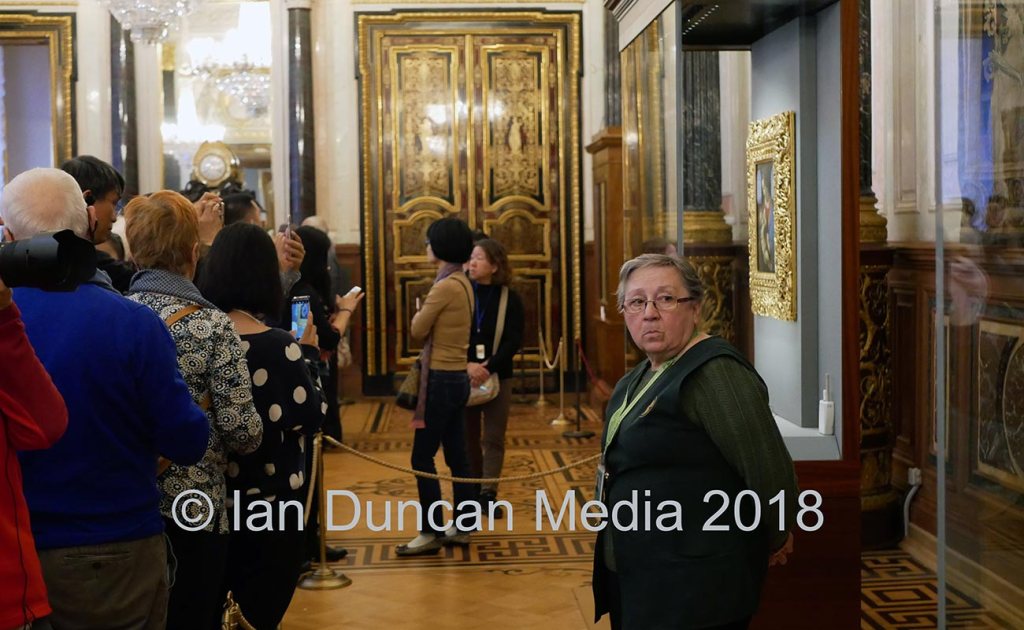 HERMITAGE... Woman responsible for making sure the crowds obeyed the museum rules in St Petersburg in Russia...