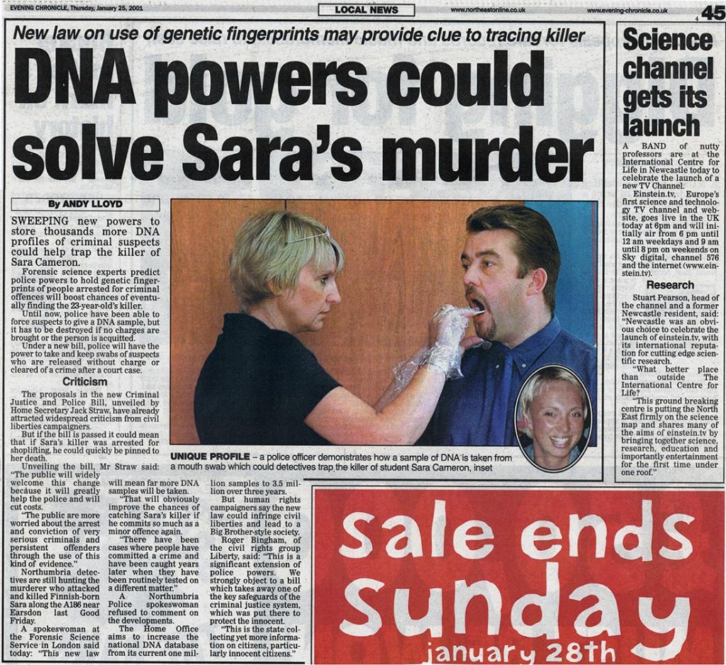 PUBLICATION... The Evening Chronicle on Thursday, January 25, 2001...