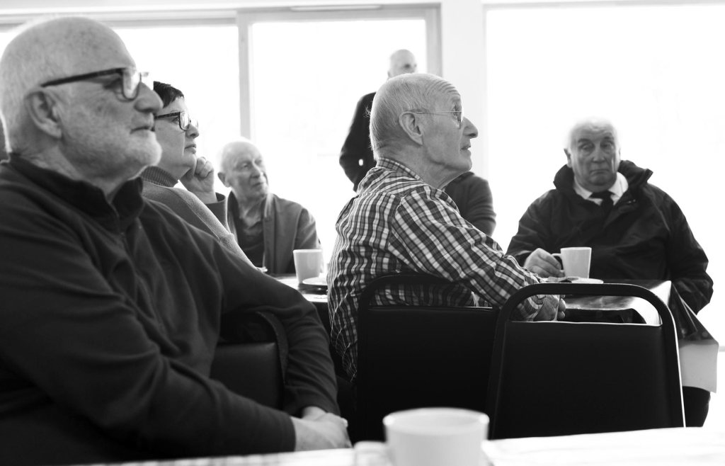 AUDIENCE... Members of the public at the talk by Hugh D MacLennan at the Lovat Shinty Memories session...