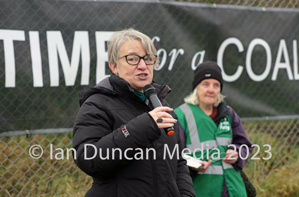 EXTINCTION REBELLION... Former leader of the Green Party Natalie Bennett speaking at today's sixth speakers corner event against a proposed coal mine in west Cumbria near Whitehaven...
