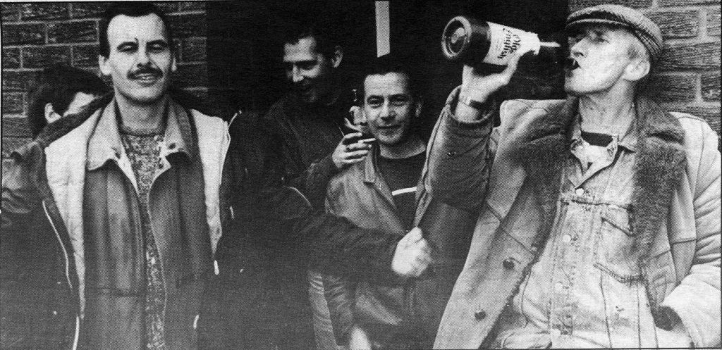 HANGING AROUND: the band of drinkers at their new home, nicknamed The Office...