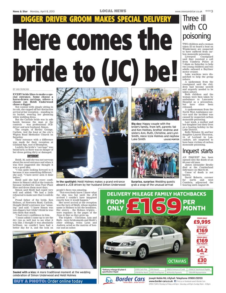 PUBLICATION... The article as it appeared in the News & Star on Monday, April 8, 2013...