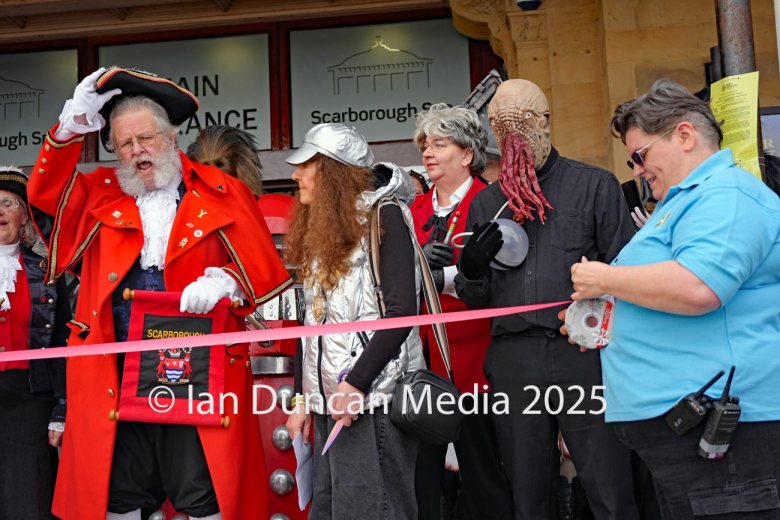 SCI-FI SCARBOROUGH… At Scarborough Spa in Scarborough in North Yorkshire… Official opening by Scarborough charter mayor Janet Jefferson (in silver)…