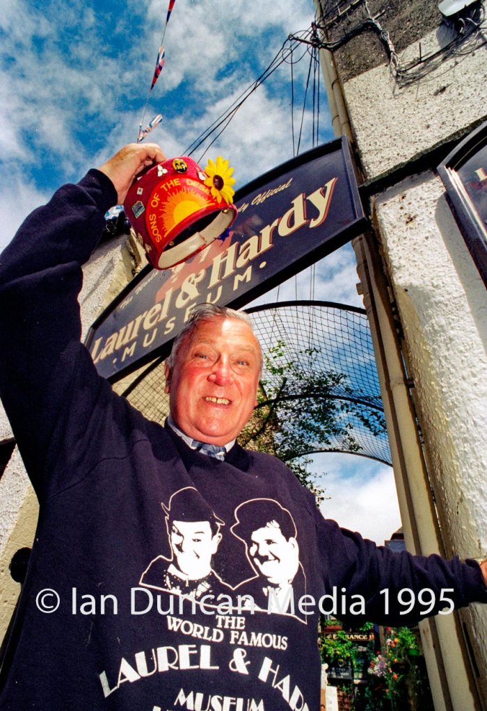 LAUREL AND HARDY MUSEUM... Owner Bill Cubin in Ulverston the town where Stan Laurel was born...