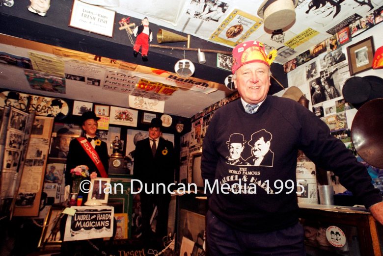 LAUREL AND HARDY MUSEUM... Owner Bill Cubin in Ulverston the town where Stan Laurel was born...