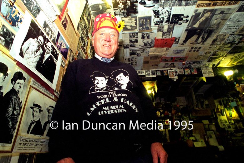 LAUREL AND HARDY MUSEUM... Owner Bill Cubin in Ulverston the town where Stan Laurel was born...