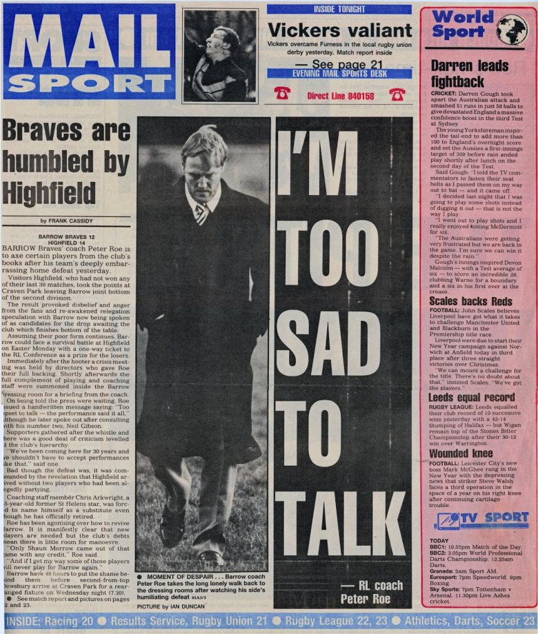 Cutting from the North West Evening mail from January 2, 1995.