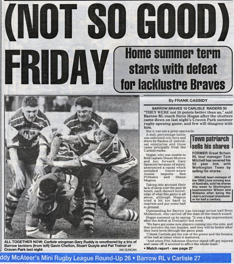 Cutting from the North West Evening mail on April 6, 1996.