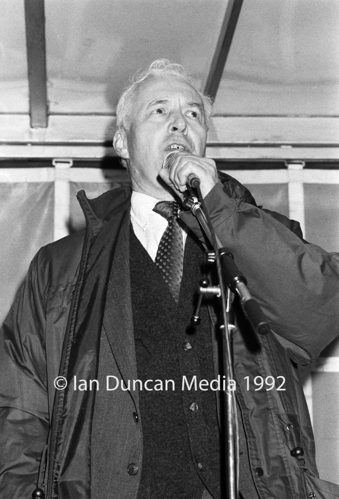 STUDENT DEMO... London in February 1992... Tony Benn speaking in Hyde Park...