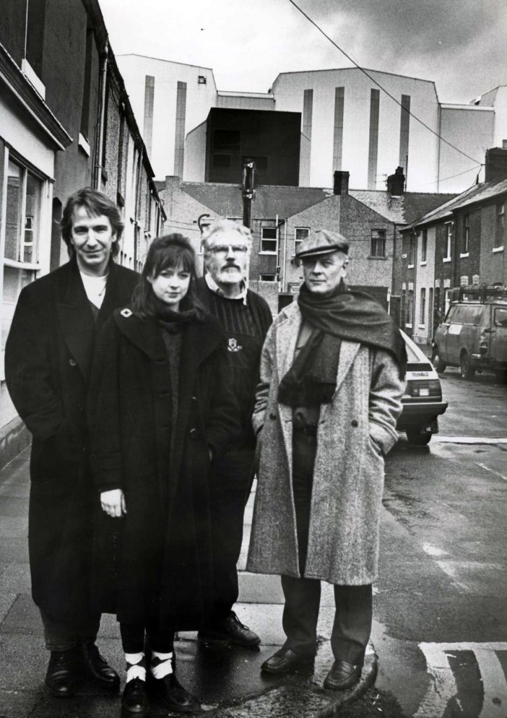 STROLL: Cast members Alan Rickman, from left, Julia Ford, David Burke and Michael Byrne pictured in Barrow in October 1992...