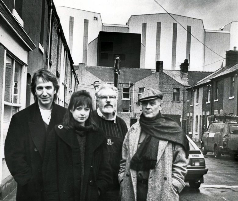 STROLL: Cast members Alan Rickman, from left, Julia Ford, David Burke and Michael Byrne pictured in Barrow in October 1992...