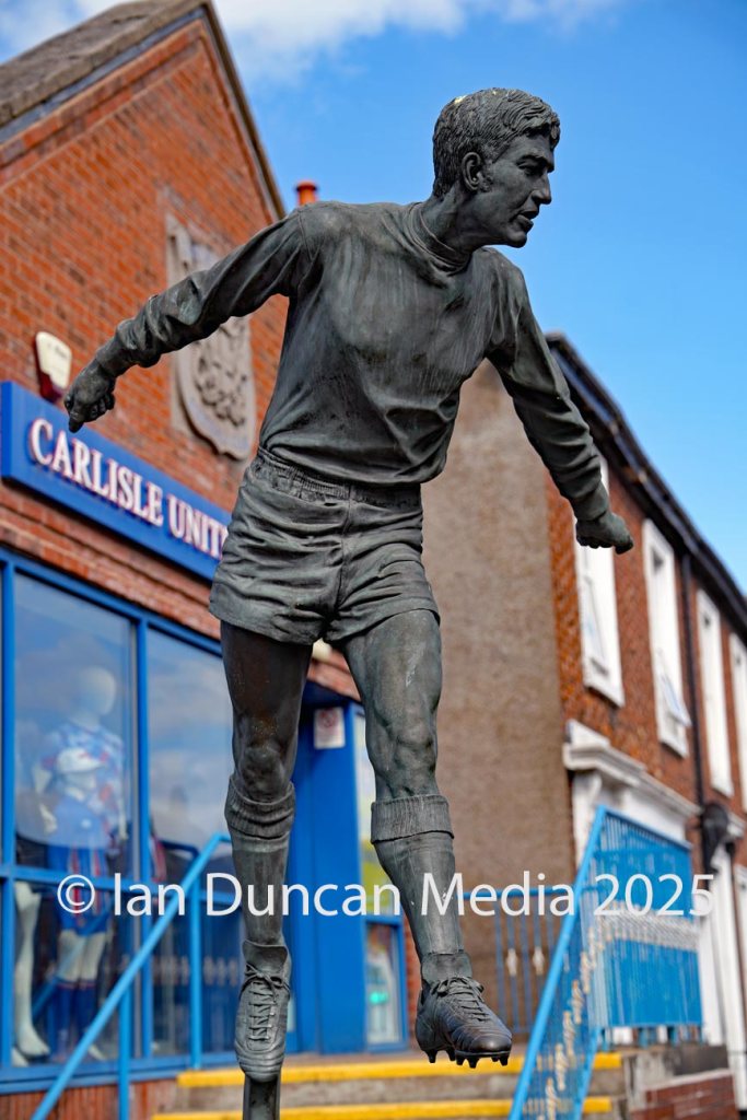 STATUE... Former Carlisle United player Hugh McIlmoyle statue outside the club's home ground Brunton Park in Warwick Road, Carlisle, Cumbria...