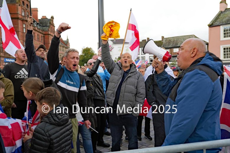 DEMONSTRATIONS... There were two opposing demos in Carlisle city centre on Saturday – one was pro-immigration and the other against it – which faced each other around the market Cross in English Street...