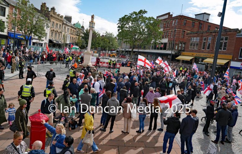 DEMONSTRATIONS... There were two opposing demos in Carlisle city centre on Saturday – one was pro-immigration and the other against it – which faced each other around the market Cross in English Street...