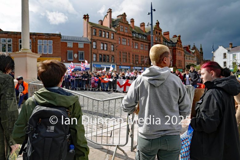 DEMONSTRATIONS... There were two opposing demos in Carlisle city centre on Saturday – one was pro-immigration and the other against it – which faced each other around the market Cross in English Street...