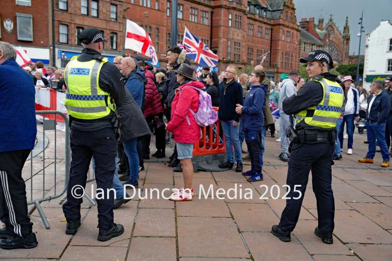 DEMONSTRATIONS... There were two opposing demos in Carlisle city centre on Saturday – one was pro-immigration and the other against it – which faced each other around the market Cross in English Street...