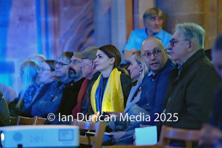 Alla Stoica with Ukrainian flag. Photo: Ian Duncan.